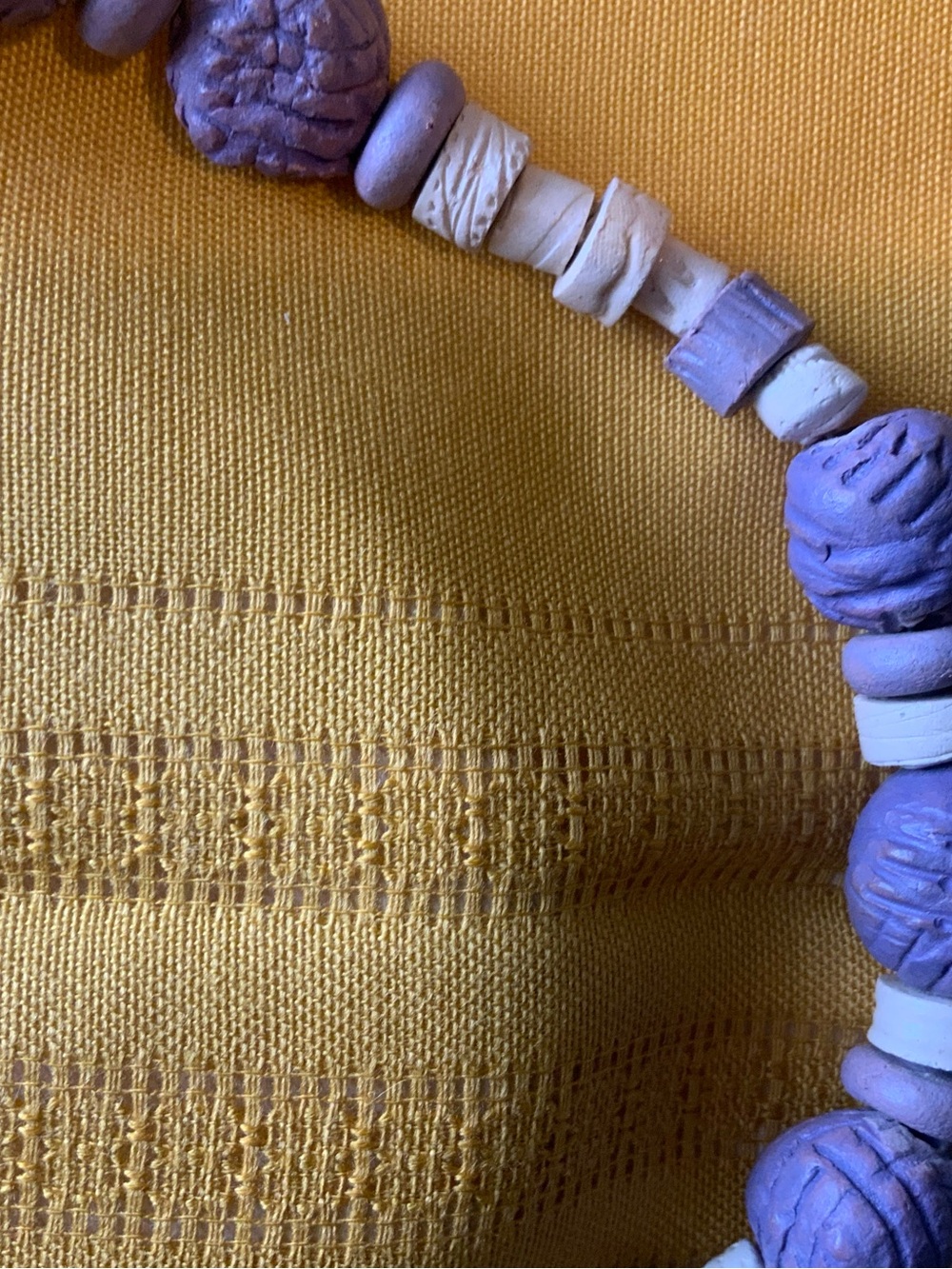 Vintage Handcrafted Clay Beaded Necklace Purple Lavender White Artisan Textured
